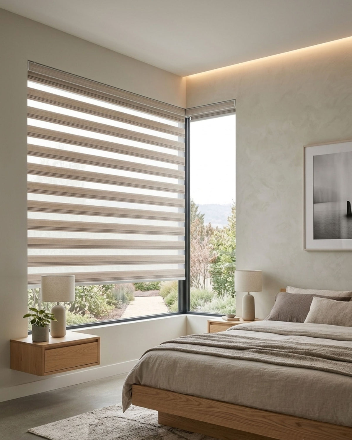 White Oak Zebra Roller Blind