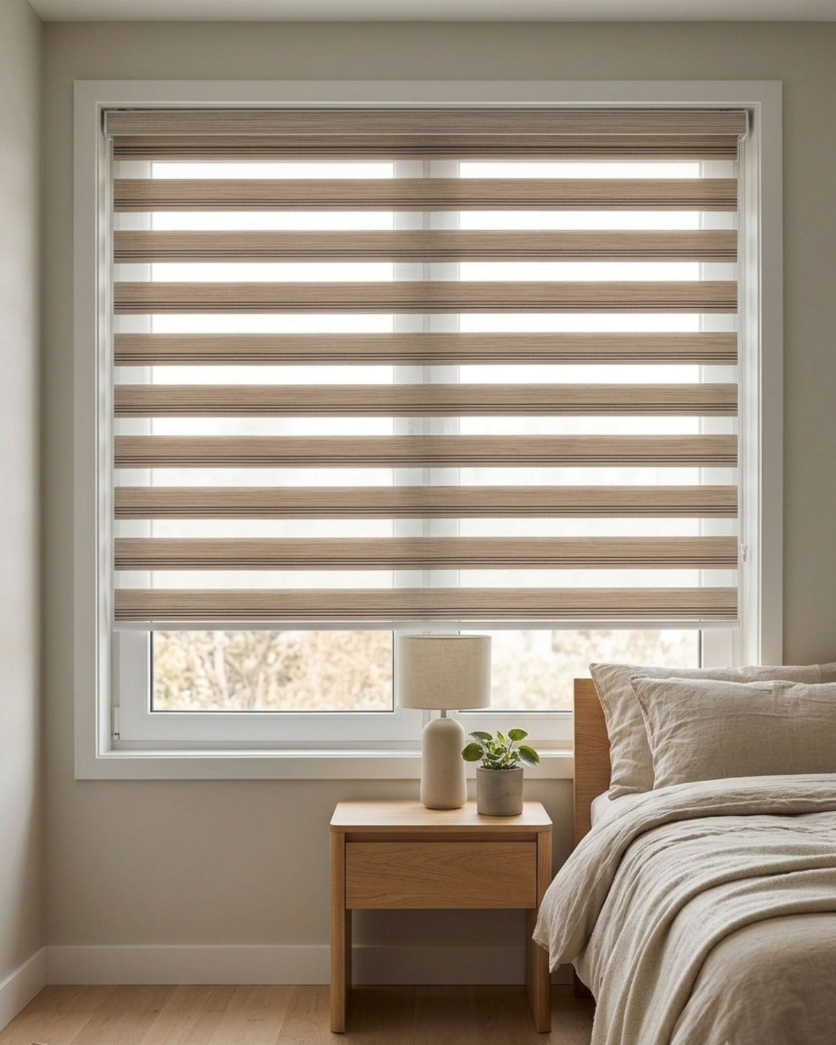 White Oak Zebra Roller Blind