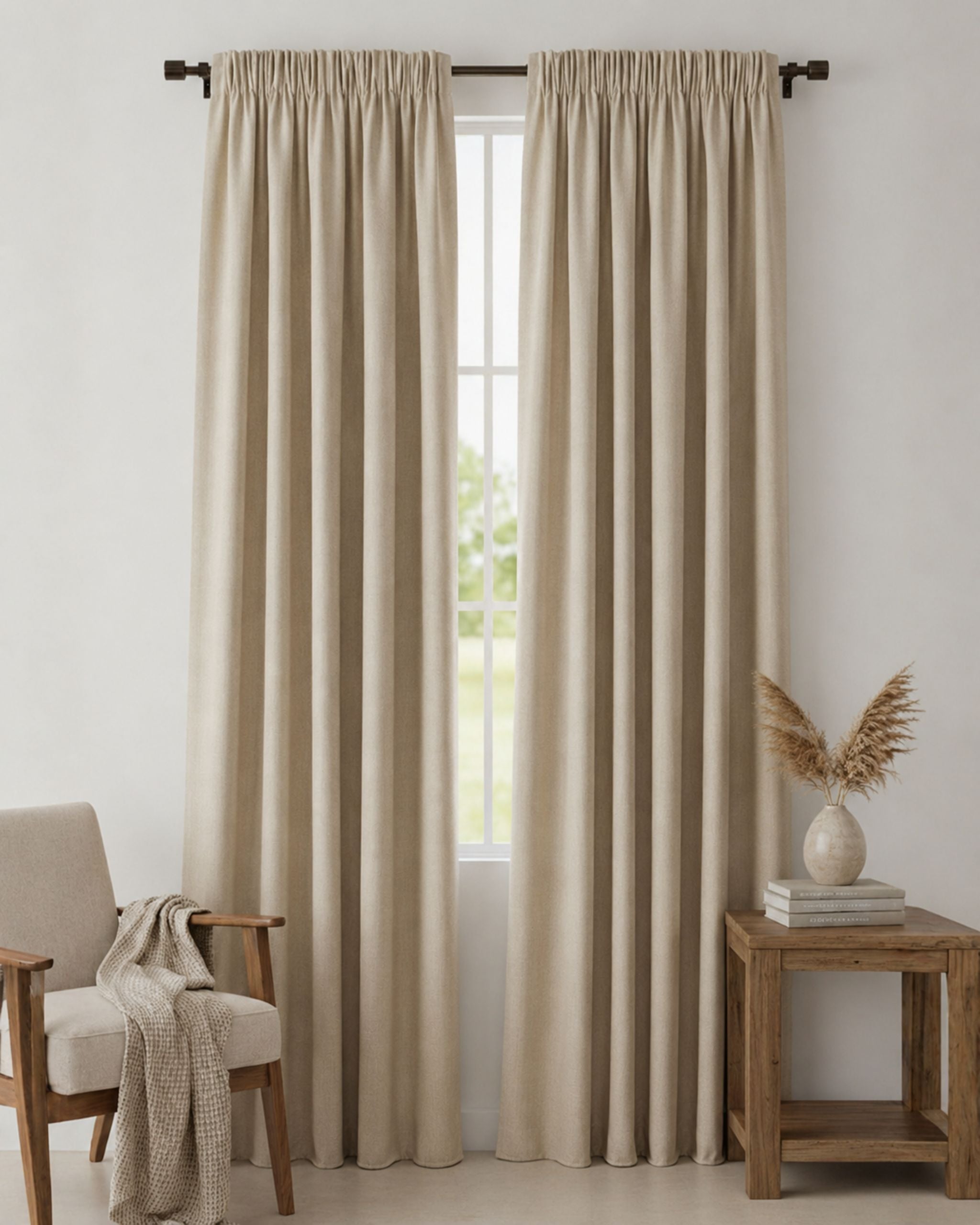 Beige Signature Weave Curtain