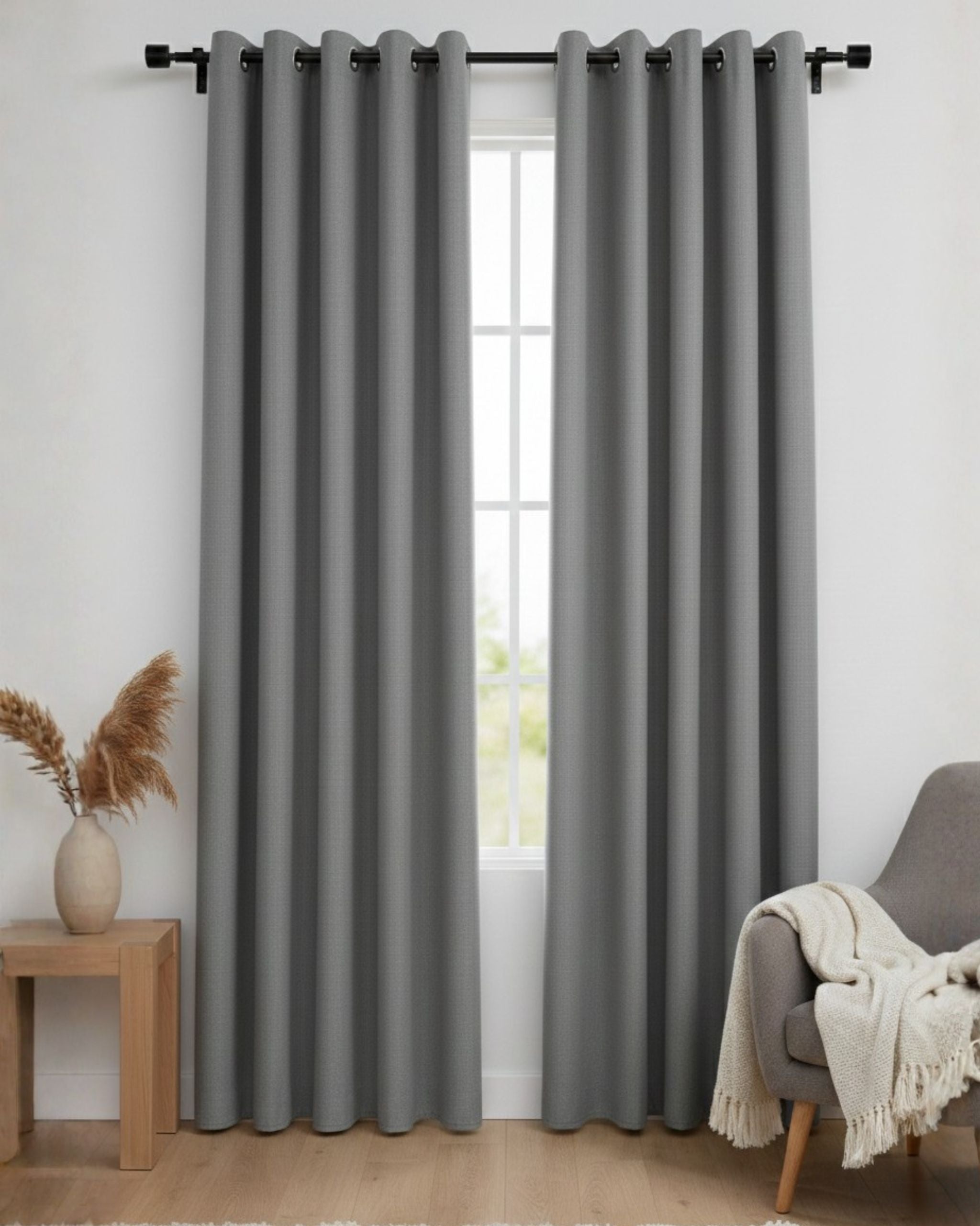 Elephant Grey Textured Neutral Curtain