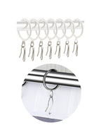 Set of metal valence pin curtain hooks with close-up detail on a white background