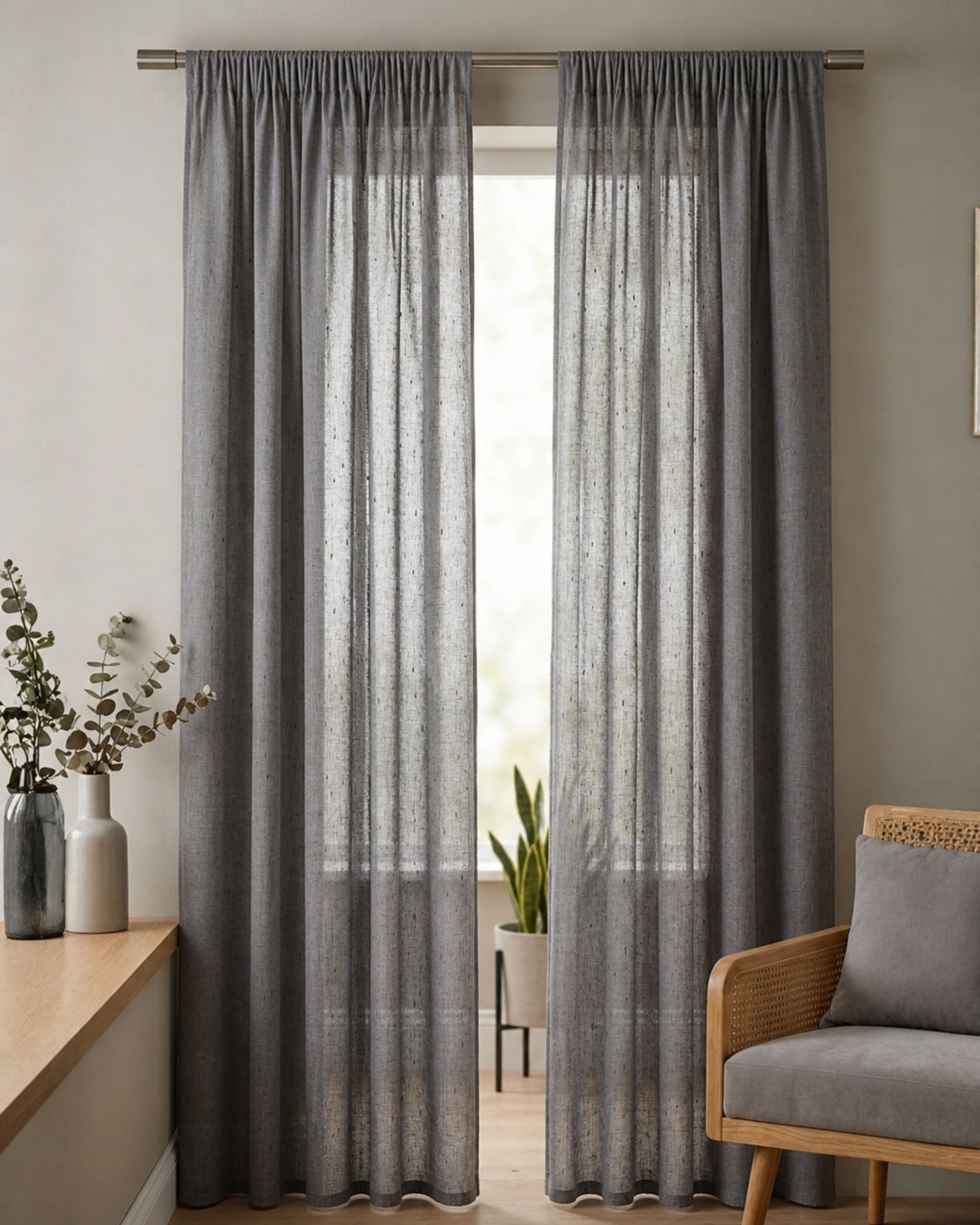 Mist Grey Fleck Sheer Curtain