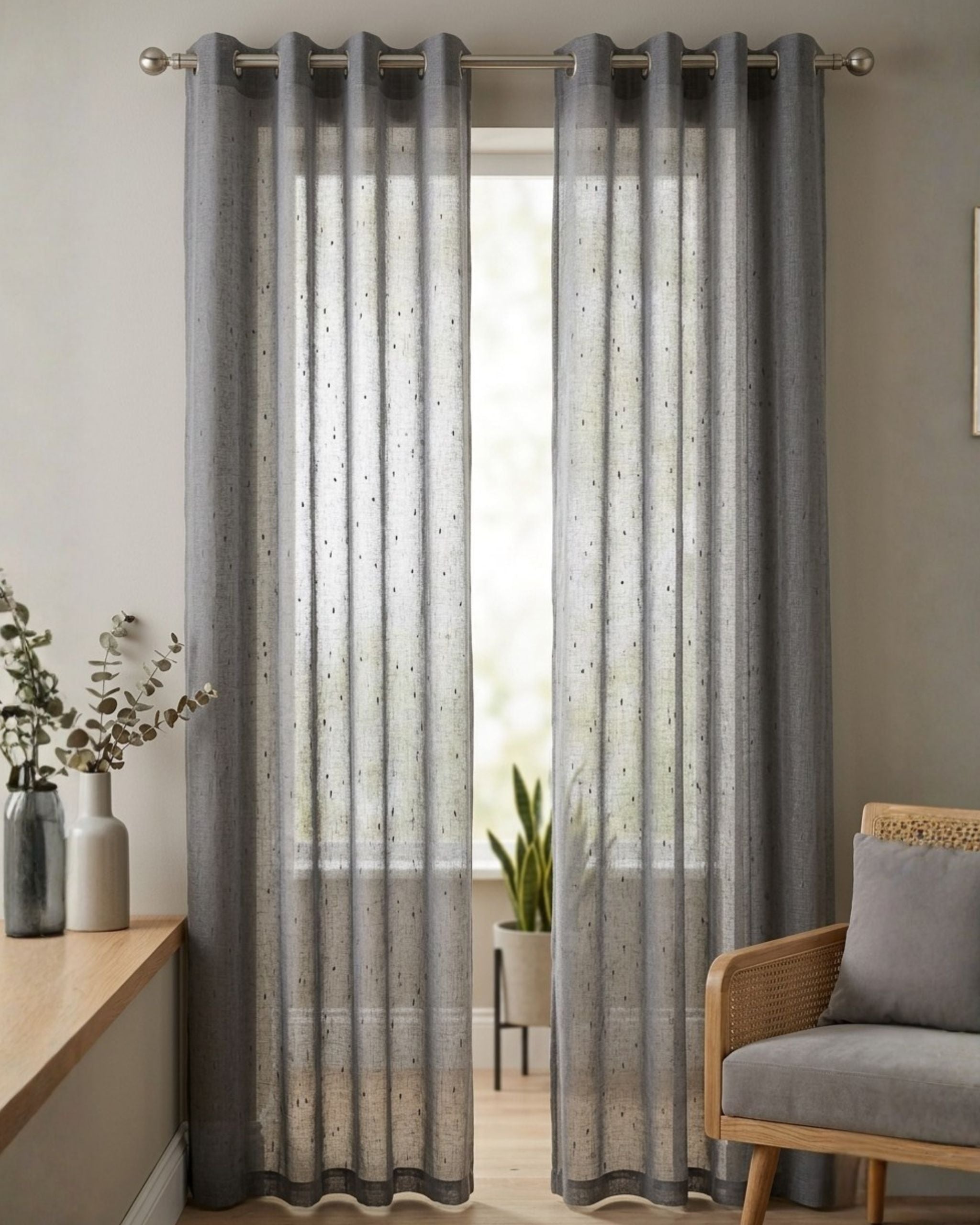 Mist Grey Fleck Sheer Curtain